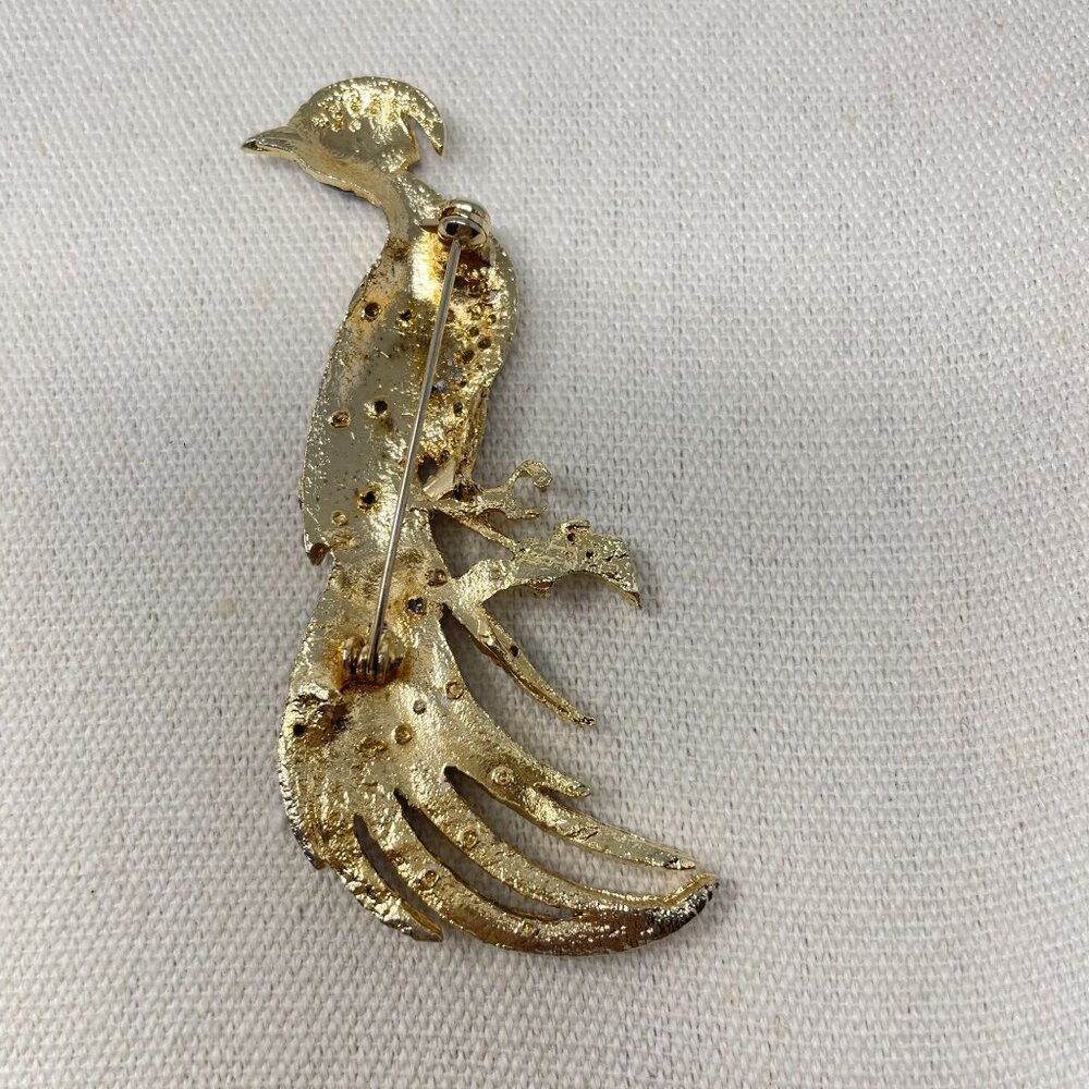 Vintage Enamel Rhinestone Peacock Brooch Pin Multicolor Bird Novelty - Picture 9 of 12